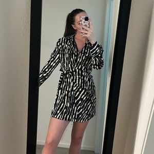 House of Harlow 1960 Silk Wrap Mini Blazer Tie Dress